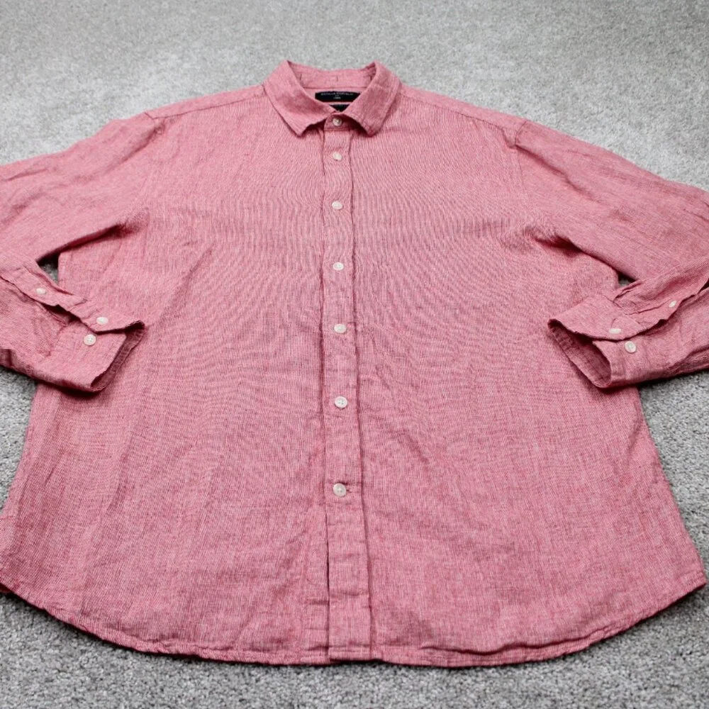Banana Republic Shirt Adult Large Red Untucked Fit Linen/Cotton Blend L/S Button